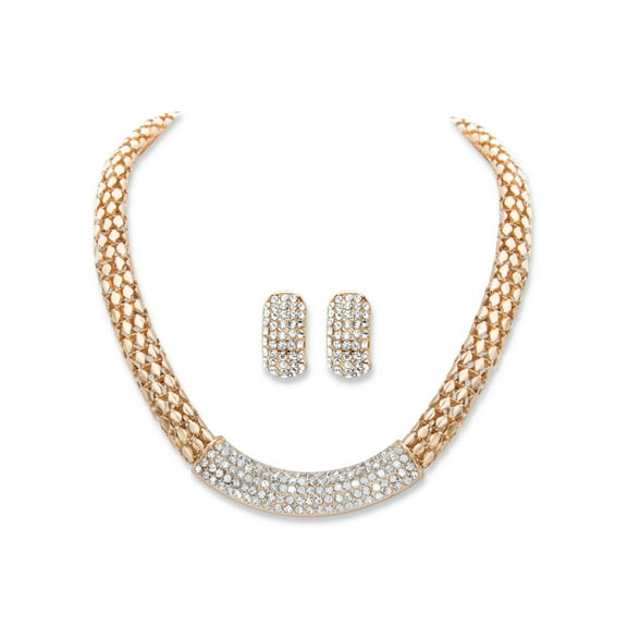 PalmBeach Jewelry Round Crystal Goldtone 2-Piece Earring and Snake-Link Choker Necklace Set 17"-20"