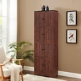 thumbnail image 3 of Barara King Tall Storage Cabinet with 8 Doors and 4 Shelves, Wall Storage Cabinet for Living Room, Kitchen, Office, Bedroom, Bathroom, Walnut, 3 of 11