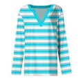thumbnail image 4 of Topvent Women's T Shirt Tee Long Sleeve Daily Weekend Fashion Basic V Neck Stripe Printing Regular Top, 4 of 5