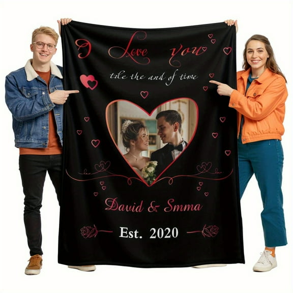 Custom Photo Blanket,Personalized Wedding, Anniversary, Valentine's Day Gift , Heavyweight  Flannel Blanket Featuring Your Photo , perfect for couples custom keepsake gift, personalized blanket