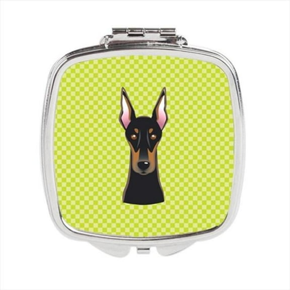 Carolines Treasures  Checkerboard Lime Green Doberman Compact Mirror