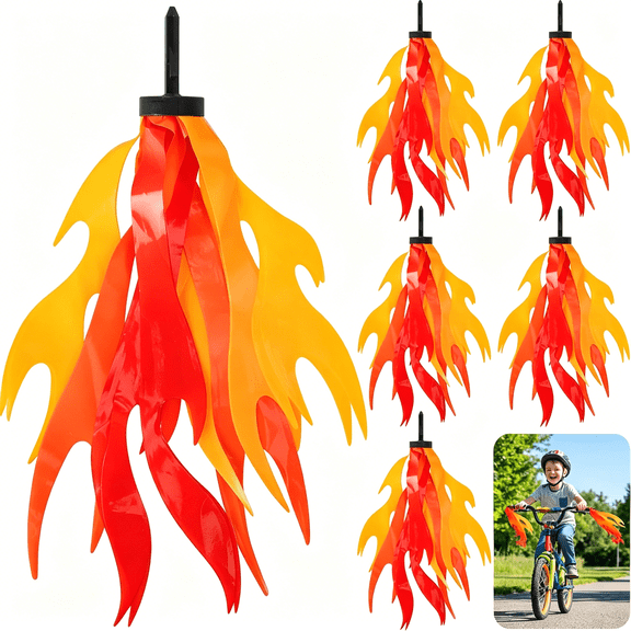 LADYGYM Flame Kids Bicycle Streamers, 10 Inches Flame Bicycle Tassels for Boys Girls, Colorful Bike Handle Decoration Accessories for Bicycle Handlebar Scooter Grips