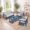 thumbnail image 7 of SERWALL 5 Pieces Outdoor HDPE Patio Furniture Sets, Conversation Sets with Cushions, 2 Armchairs & 1 Loveseat & 1 Coffee Table for Poolside, Balcony, Porch & Backyard, Blue / Khaki, 7 of 7