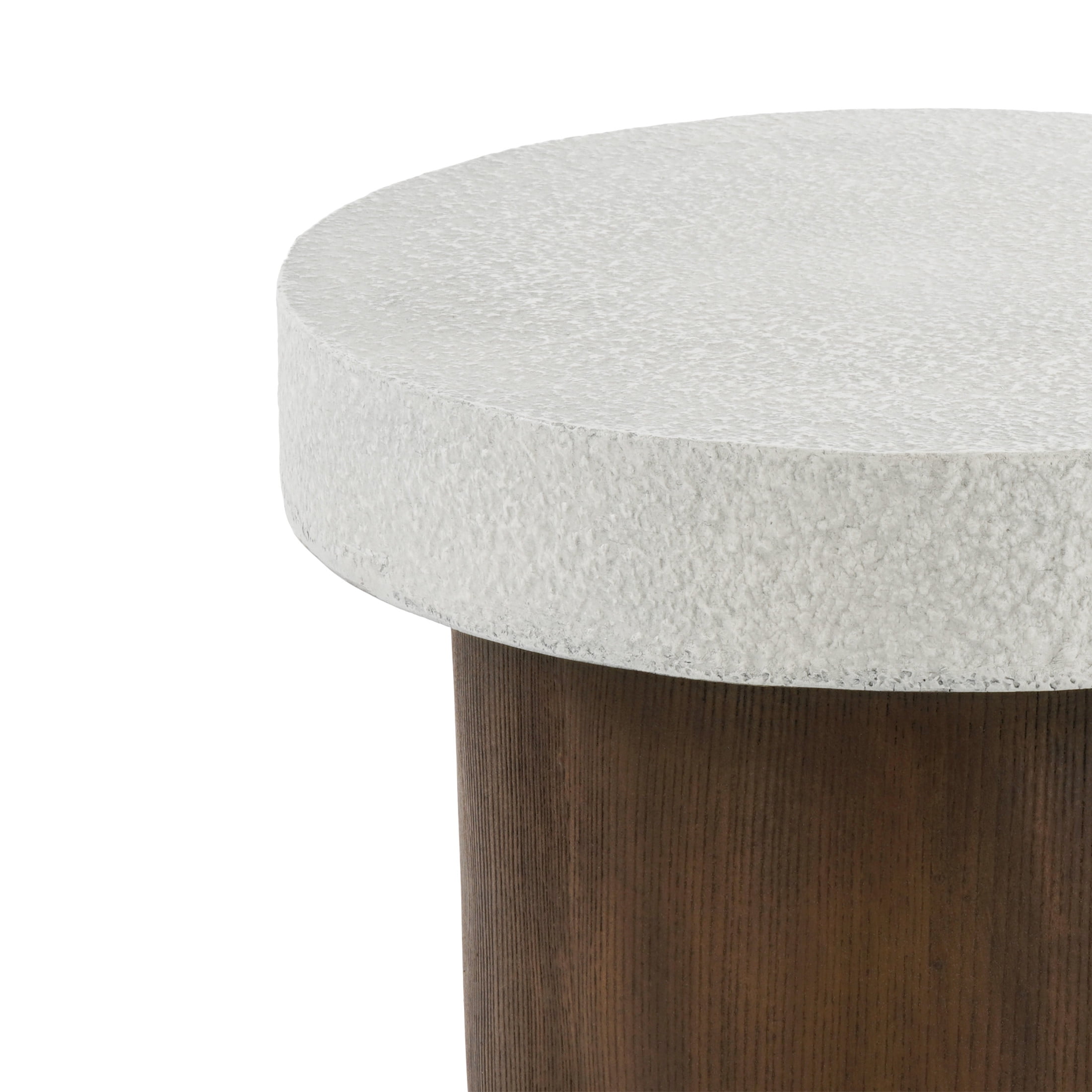 Aurelia Outdoor Patio Round Side Table, MGO, Antique White + Natural Wood Finish