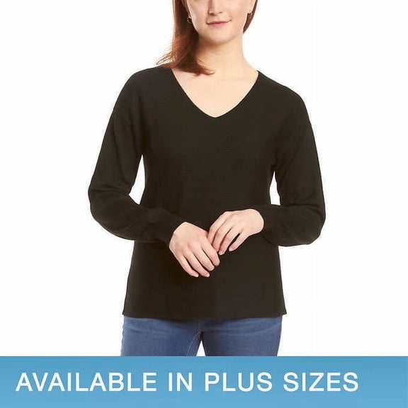 Ella Moss Ladies' Ribbed V-Neck Sweater (Black, XS) 1541363
