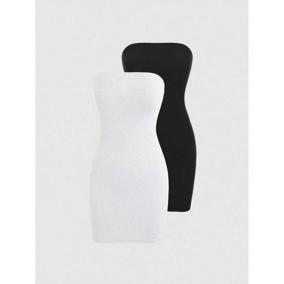 White Solid Strapless Bodycon Mini Dress For Women