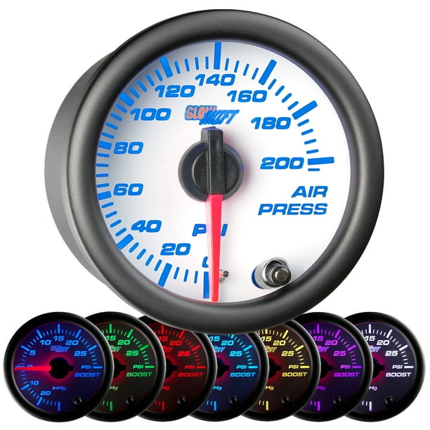 GlowShift White 7 Color 200psi Air Pressure Gauge