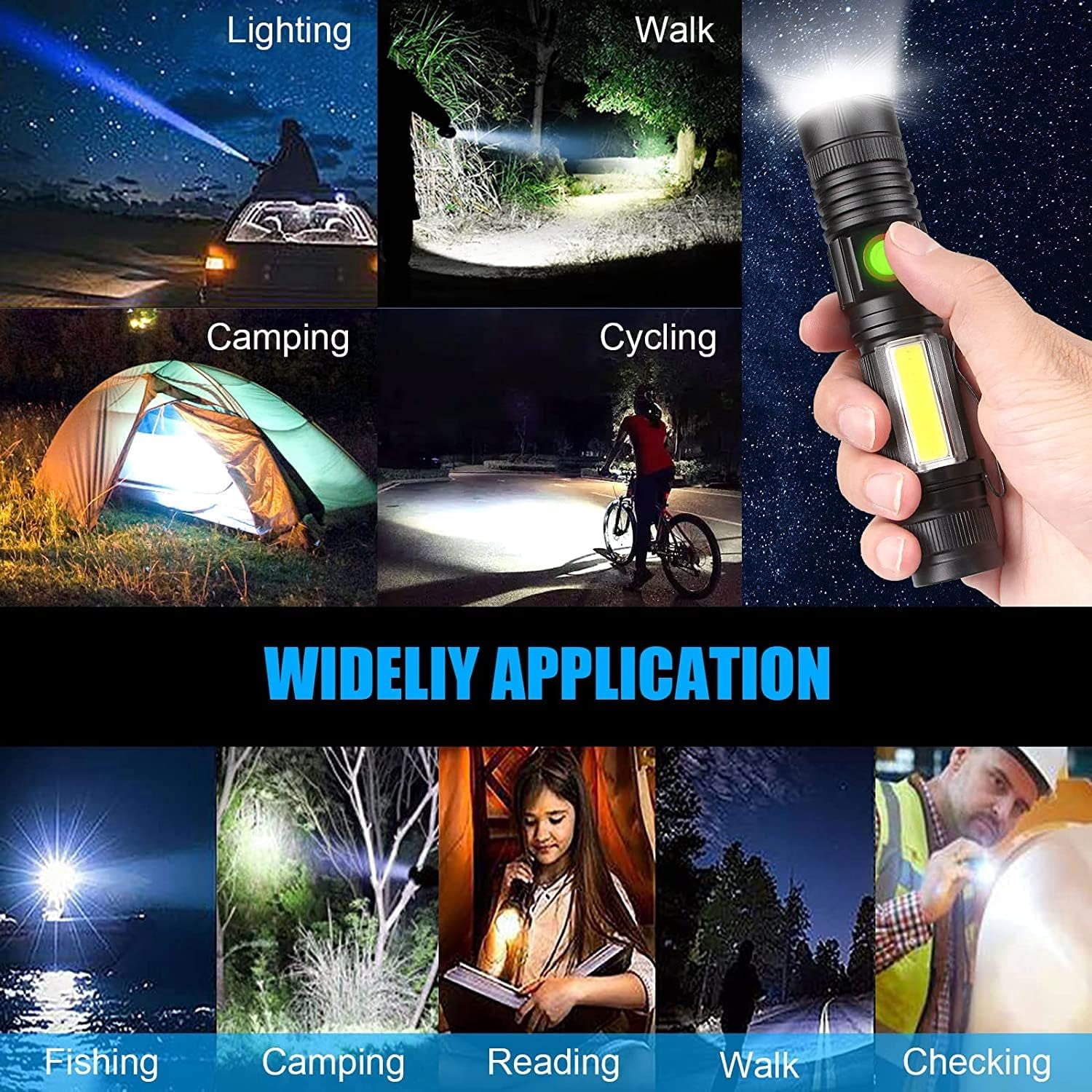 Magnetic Flashlights High Lumens Rechargeable 2 Packs,Super Bright LED Magnet Tactical Flashlight with Cob Worklight,Handheld Flash Light with Holsters for Camping，outdoor activities,hiking,readin,ad