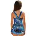 thumbnail image 2 of COEQINE Soft Stretchy Girls One Piece Swimsuit, Tank Neck Tankini Style with Full Coverage Skirt and Wide Straps, Beach Bathing Suit for Girls 12-13 Years, Butterfly Starry Night, 2 of 8