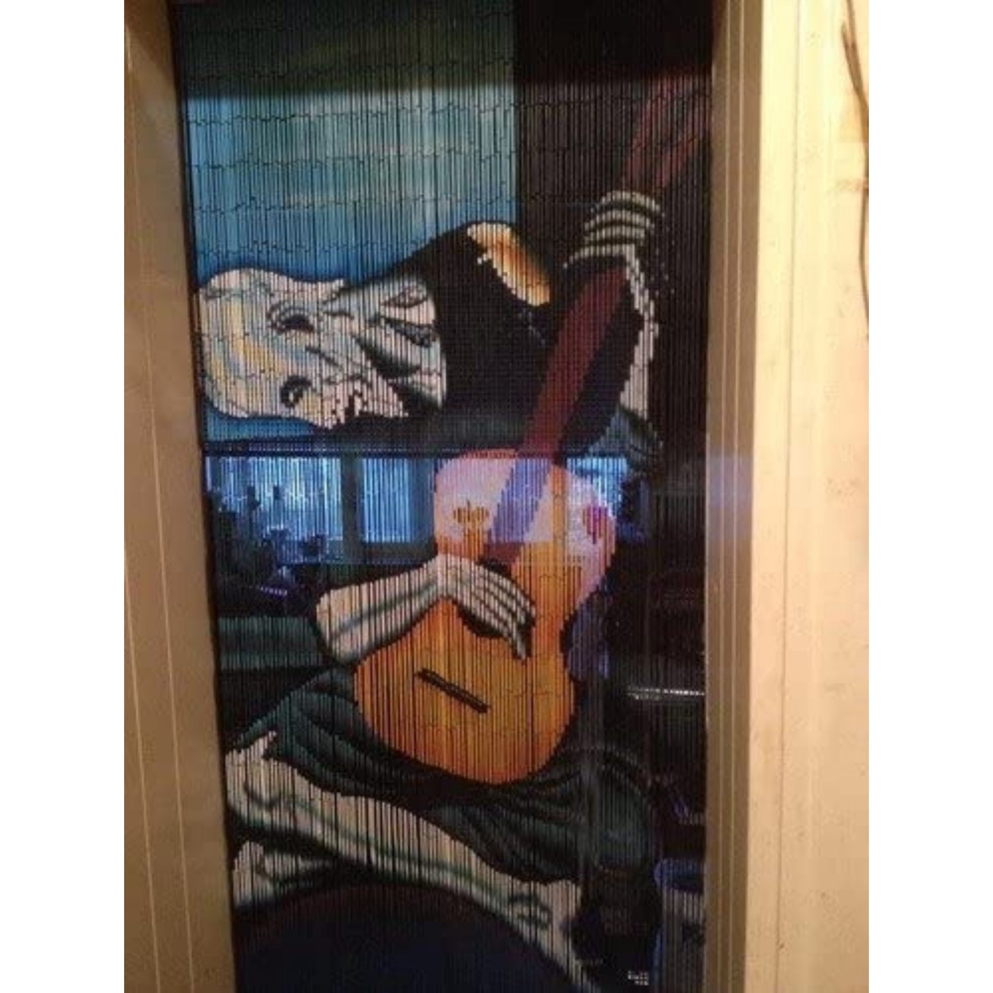 Vauluxe Vintage Blue Old Guitarist - Picasso Beaded Curtains, 36 x 79 Inches, 125 Strands