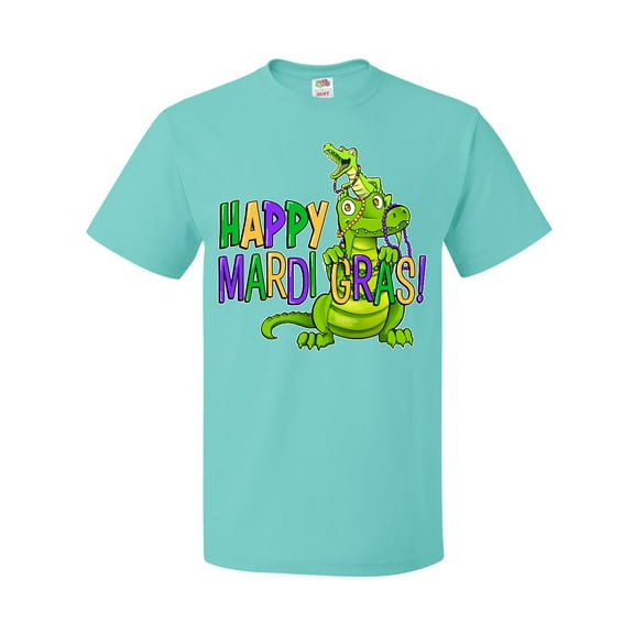 Inktastic Happy Mardi Gras Big and Little Alligators with Beads T-Shirt
