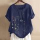 thumbnail image 2 of Mujeres manga corta casual cuello redondo impreso botón suelto túnica camisa blusa tops Pompotops  hkajfhjk470098, 2 of 5