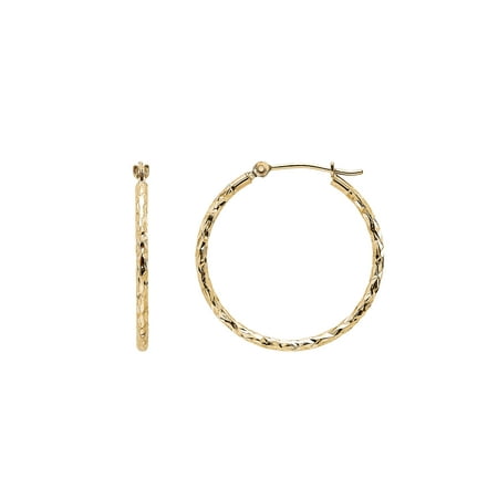 Brilliance Fine Jewelry 10K Yellow Gold 1.5mm x 25mm Diamond-Cut Hoop Earrings