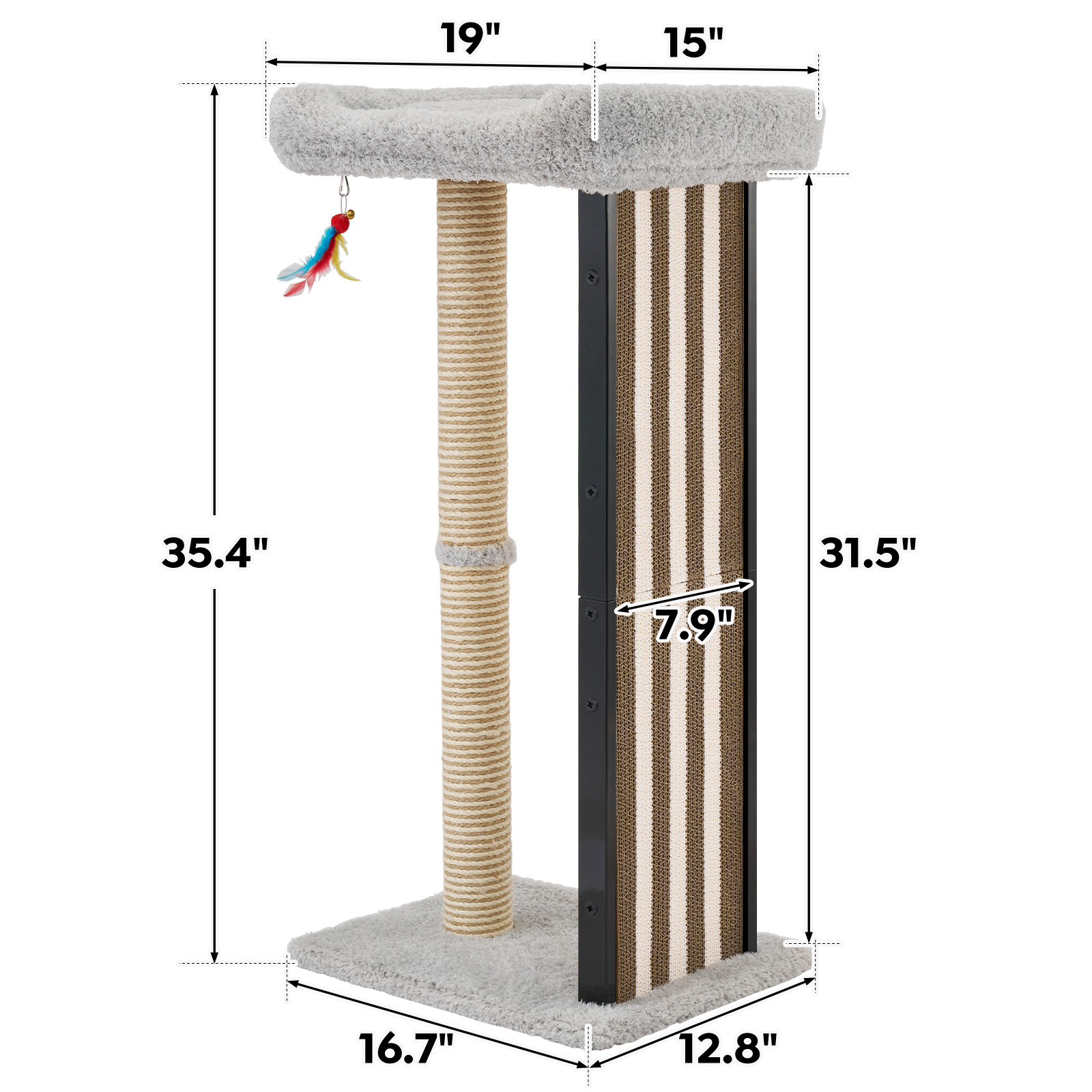 Veehoo 35" Tall Cat Scratching Post for Indoor Cats Adult, Sturdy Cat Scratch Pad with Replaceable Metal Frame Scratching Board, Large Scratch Post with Plush Top Bed