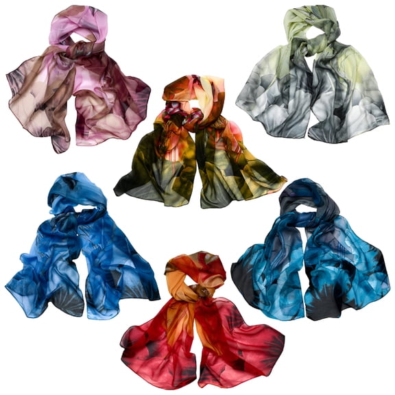 TELOLY 2026 New 6 Pcs Scarves for Women Lightweight Summer Floral Print Pattern Scarf for Women Dressy Long Thin Scarf Shawl , Bright Style
