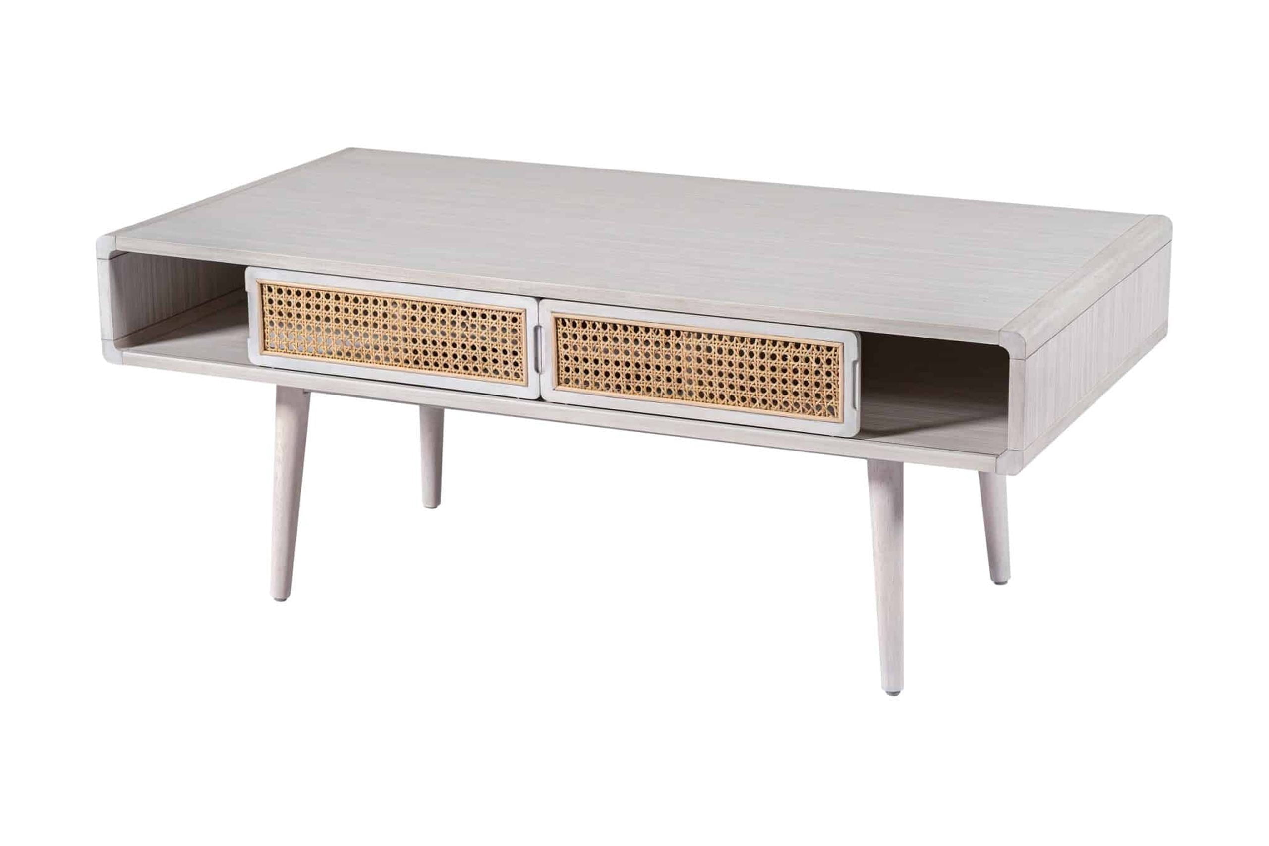 Cambria Coffee Table - Zebrano Whitewash/Natural Cane