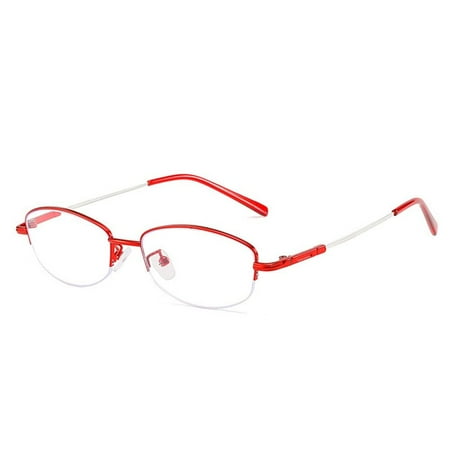 Fashion Simple Half Frame Classic Anti-Blue Light Reading Glasses Ultra Light Glasses Eye Protection RED STRENGTH 100