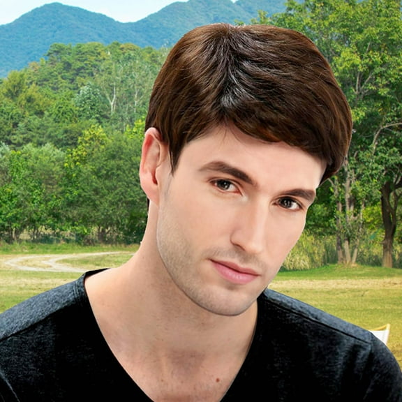 Wig 25cm 10inch Wigs Man Slanting Handsome Short Straight Hair And Fashion Fiber Full Head Cover