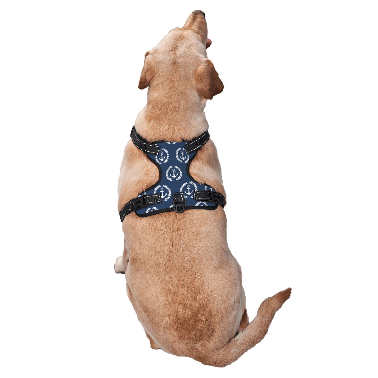 Vsdgher Navy Nautical Pattern Dog Harness,No Pull Pet Harness with Soft Padded Handle,Adjustable Reflective Vest with 2 Buckles,4 Slide Buckles,S-XL Large