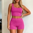 thumbnail image 2 of OOOUM Women 2 Piece Workout Set Square Neck Crop Tank High Waist Biker Shorts Outfit Ladies Stretchy Athletic Sports Yoga Tracksuit Hot Pink S, 2 of 5