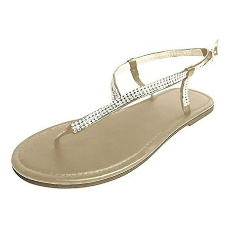 

Women Beach Sandals Summer Simple Rhinestone Flat Flip Flops