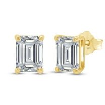 AFFY 3 Carat Emerald Cut Moissanite Solitaire Stud Earrings for Women 18K Yellow Gold over Silver