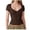 65Brown392, variant on Women's Summer T Shirts With Knotted Front Crop Tees Double Lined Short Sleeve Square Collar Fitted T-Shirt Soft Top L