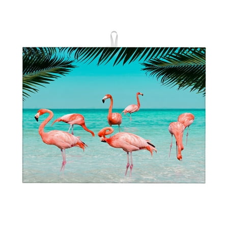 

Dish Drying Mat Vintage Retro Flamingos Microfiber Absorbent Drying Mats Reversible Kitchen Countertop Protector Dishes Drainer Rack Pad 18x24 Inch