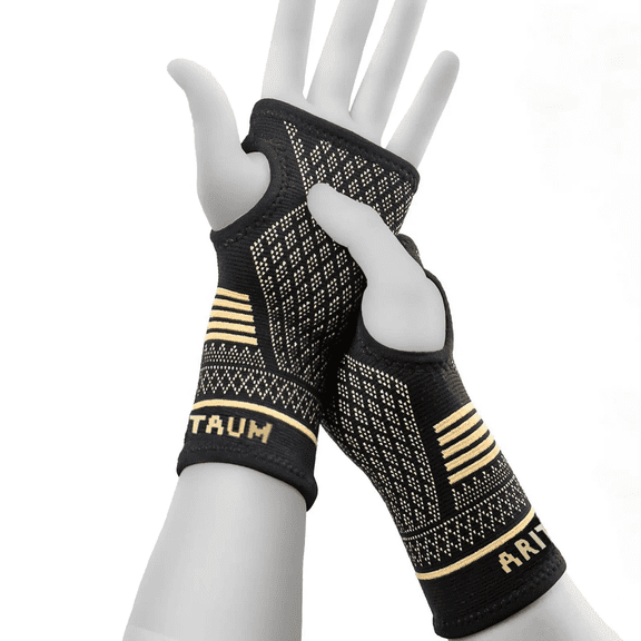Xinyi Copper Wrist Brace Compression Support for Men & Women, Carpal Tunnel, Arthritis, Tendonitis & Wrist Pain Relief, 1 Pair, Black, L