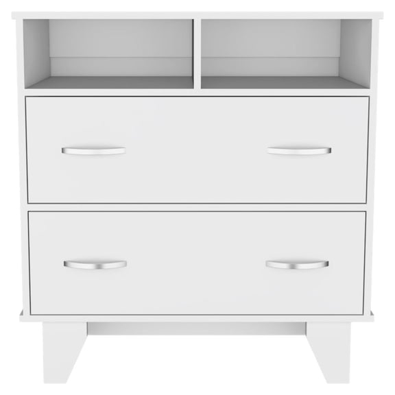 Newboti Furniture Portanova Two Drawer Dresser, Two Open Shelves, Superior Top, Four Legs -White 32674