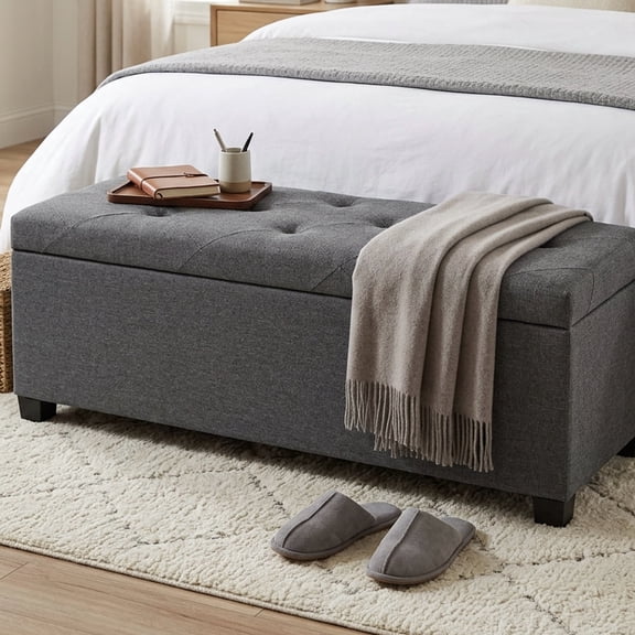 EDX 43 lnch Storage Ottoman Bench with Removable Cover, Upholstered Bed Bench for Living Room, Bedroom