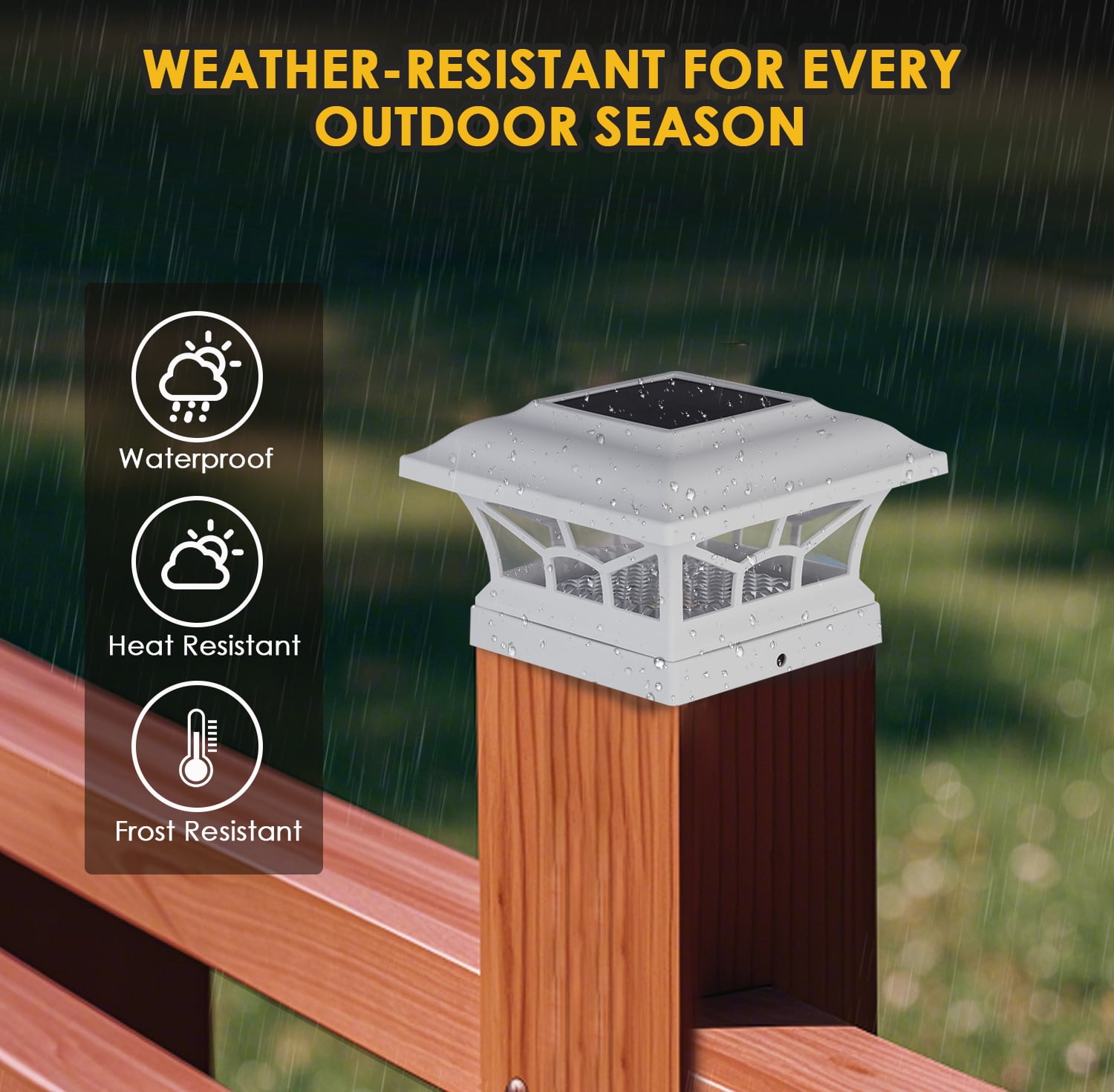 Solar Lights for Fence Post Cap Outdoor Deck 6 Pack for 4x4/5x5/6x6 Wooden/Vinyl Posts Two Light Modes LED Warm/Cool White Decor for Garden Patio. (White, 6)