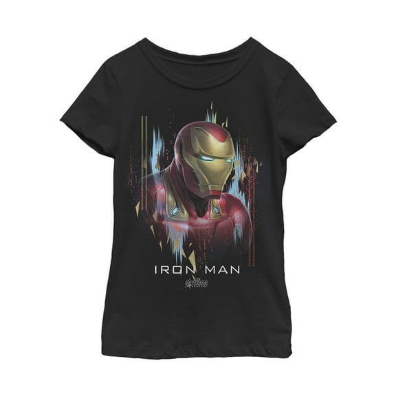 Girl's Marvel Avengers: Endgame Iron Man Glitch Graphic Tee Black Small