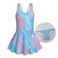 thumbnail image 4 of Uorisanigo Blue Pink Tye Dye Girls Swimsuit One Piece Polyester and Spandex Fabric Bathing Suit Swimwear Modest Beach Swim Dress Summer Vacation, Size 3-4, 4 of 6