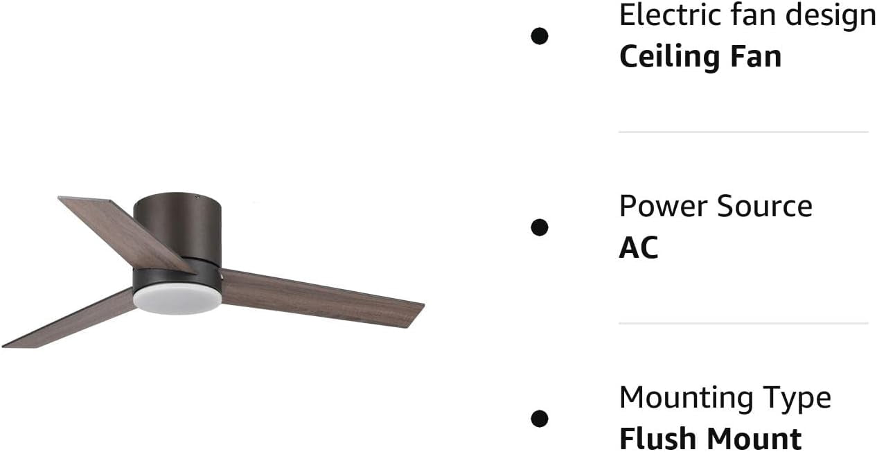 Parrot Uncle 48" Farmhouse Flush Mount Ceiling Fans with Lights and Remote, Low Profile Ceiling Fan with Light for Bedroom, Light Color Adjustable