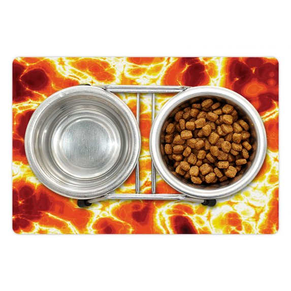 Burnt Orange Pet Mat for Food and Water, Hot Burning Lava Texture Bursting Fire Flames Volcanic Heated Magma Image, Non-Slip Rubber Mat for Dogs and Cats, 18" X 12", by Ambesonne