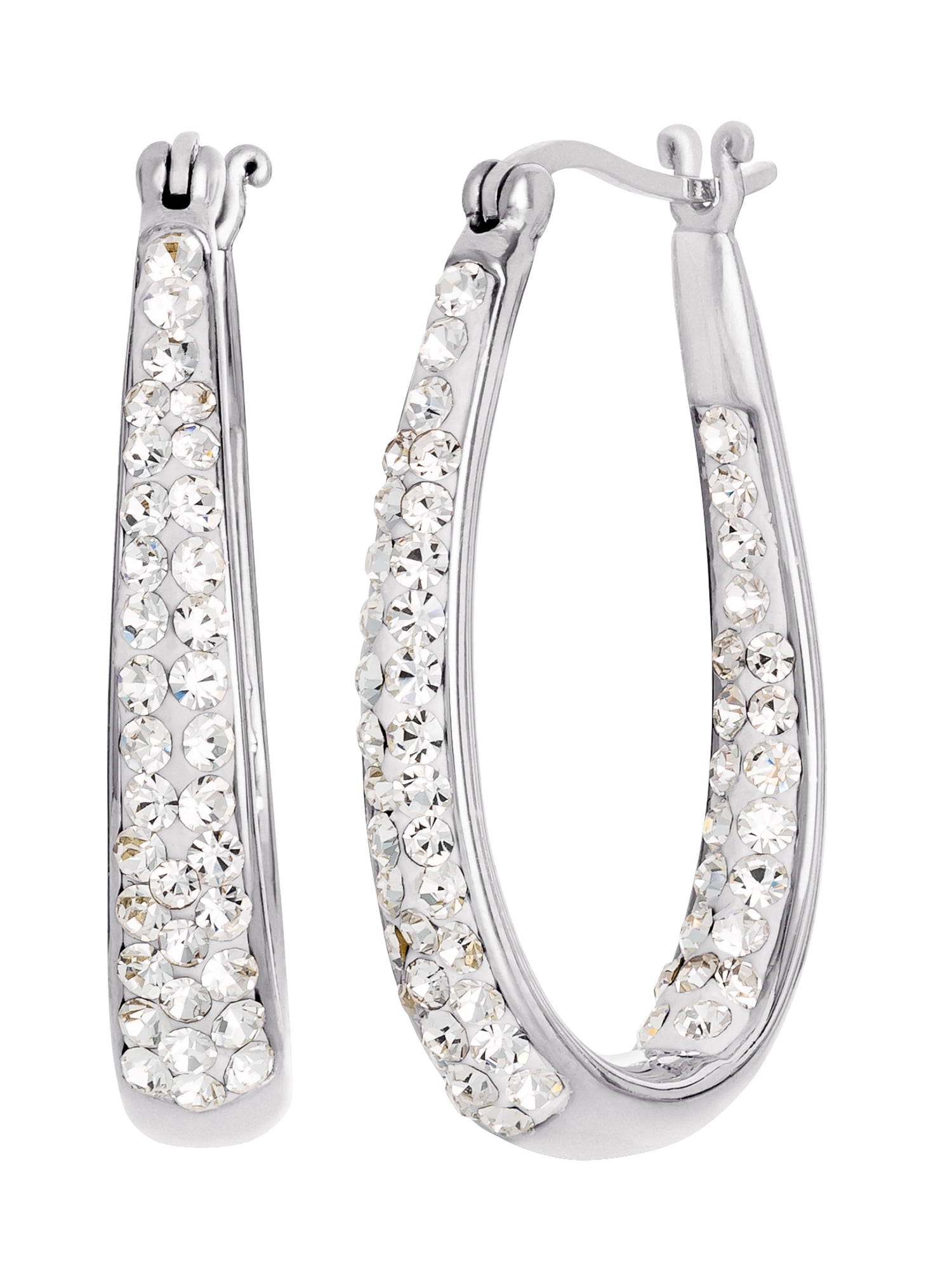 Sterling Silver Clear Crystal Hoop Earrings