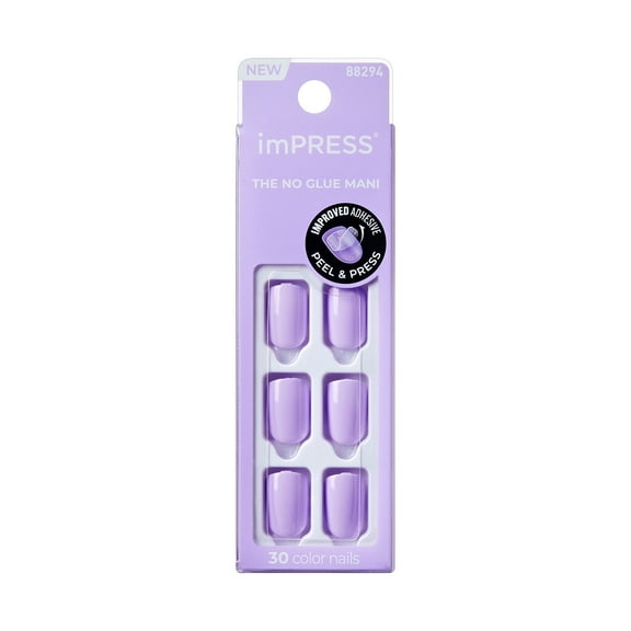 Impress Color Press On Nails, 'Vivid Lavender', Purple, Short Squoval, 30 Count