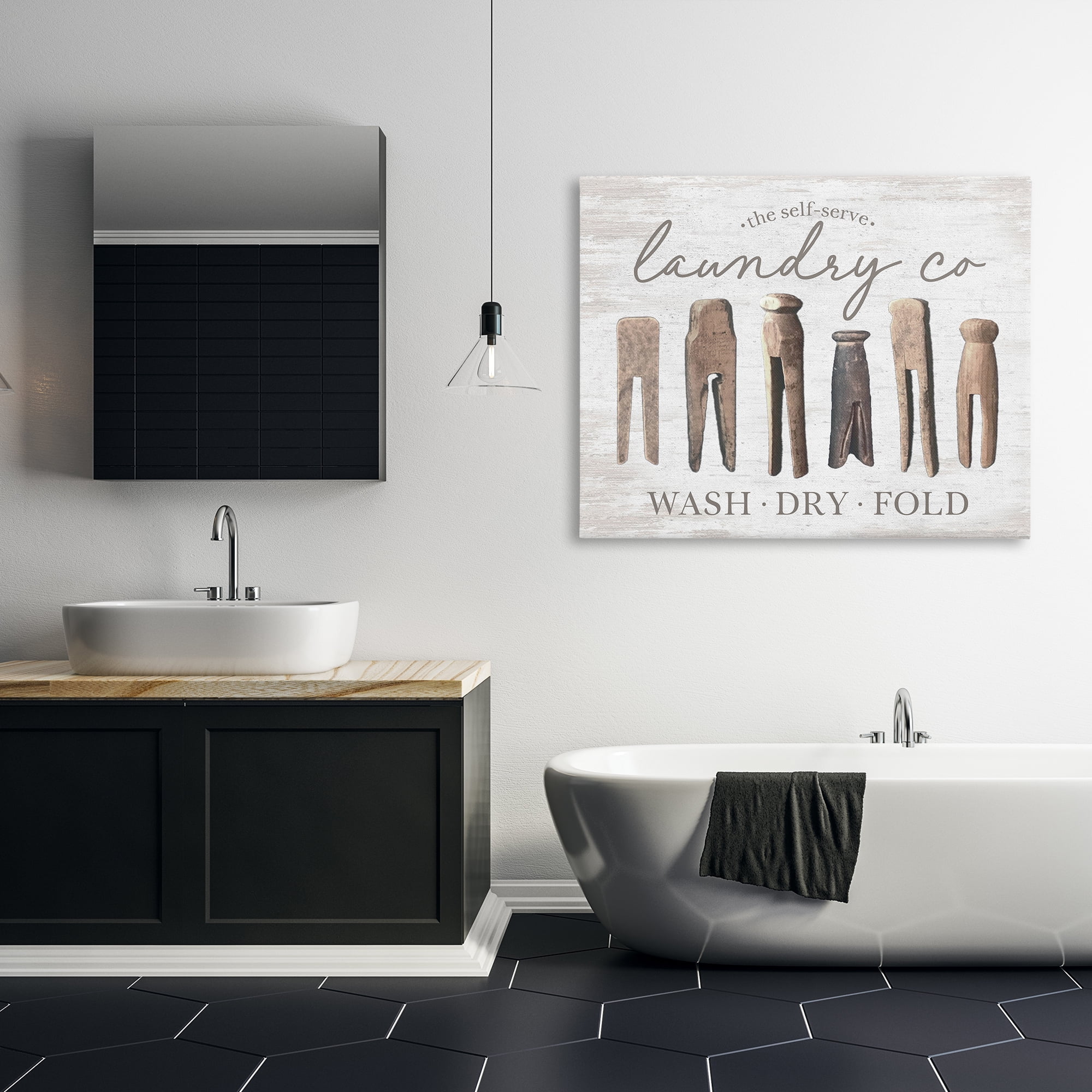 Stupell Industries Rustic Laundry Clothespins Typography Painting Gallery Wrapped Canvas Art Print Wall Art, 48 x 36