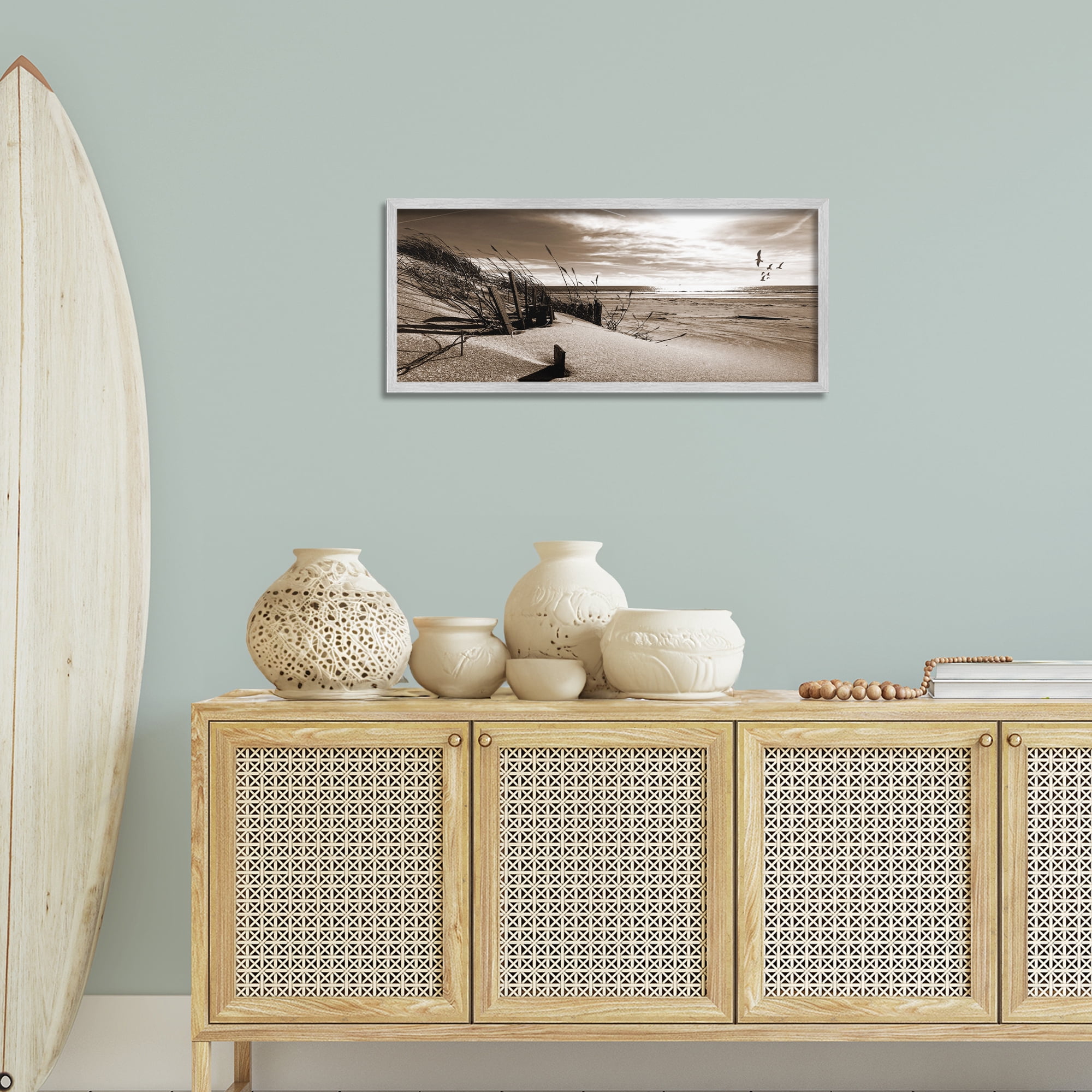 Stupell Industries Zen Sands Beach Landscape Photography Gray Framed Art Print Wall Art, 30 x 13
