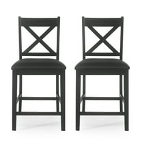 Noble House Wurtz Wood Upholstered 24.4" Counter Stools, Set of 2, Black