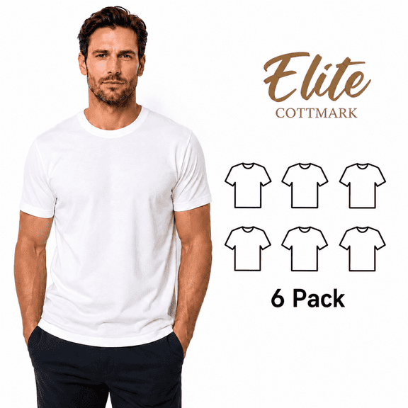 Elite by Cottmark Men’s Crew Neck Premium Soft T-Shirt, White, Size 4XL, 6-Pack