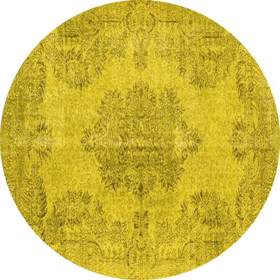 Ahgly Company Machine Washable Indoor Round Persian Yellow Traditional Area Rugs, 4' Round