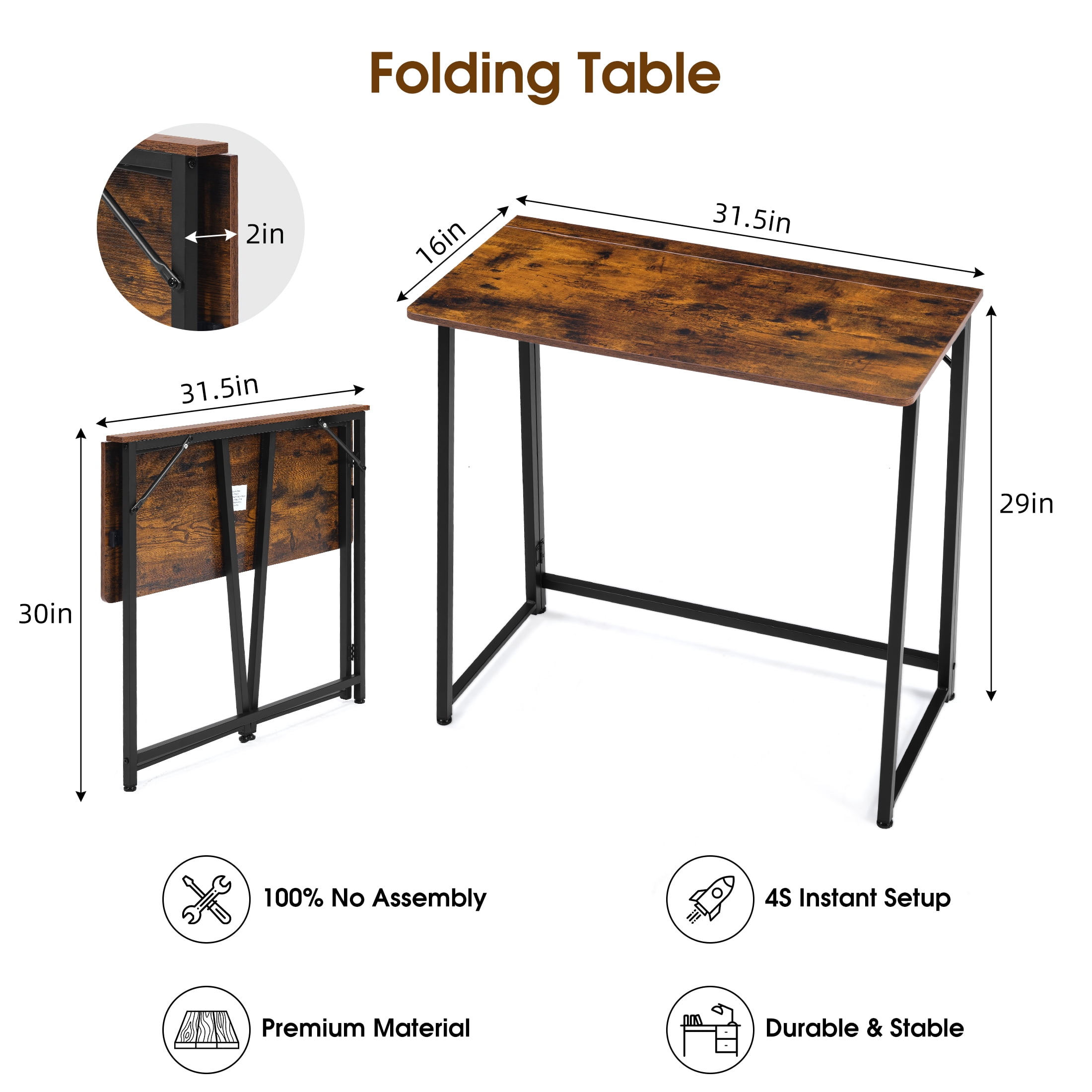 Gianna Foldable Desk, Space-Saving Small Workstation Table, Easy Assembly for Home Office, RV, Dorm – 31.5 inch Portable Computer Writing Desk