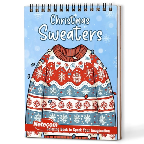 Netecom Christmas Sweaters Coloring Book Spiral Bound for Adults, A5 Wooden Cover, 30 Large Print Coloring Pages of Holiday Sweatshirt for Stress Relief and Relaxation