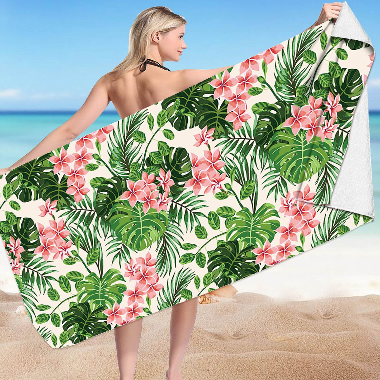 Large Beach Towel, 30 x 60 Inch Towel, Bath Towel, Tropical Floral Print  Towel, Custom Beach Towel, Oversized Pool Towel, Beach Accessories