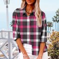 thumbnail image 2 of Jewelreauty Womens Button Up Blouses Long Sleeve Lapel Neck Striped Plaid Shirts Casual Work Tops with Pocket (L, Hot Pink), 2 of 8