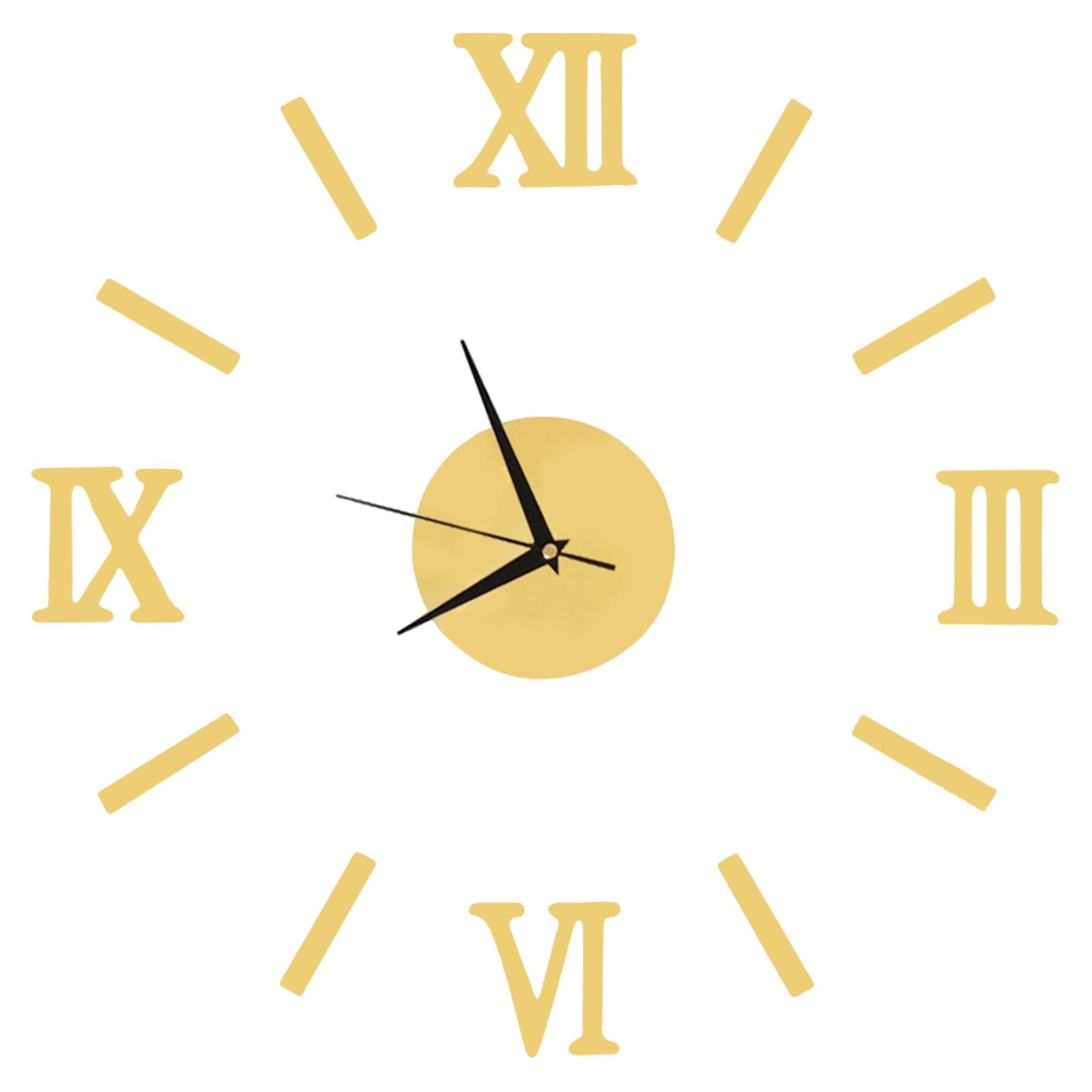 Frameless DIY Wall Clock, Large Modern 3D Roman Numerals Clock, Self Adhesive Wall Sticker Decor for Living Room, Bedroom, Office, and Home Decoration