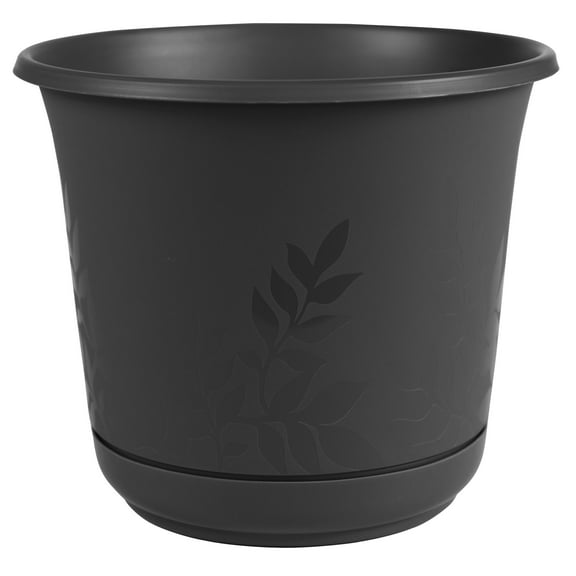 Bloem 6" x 6" x 6" Round Black Plastic and Resin Solid Print Plant Planter