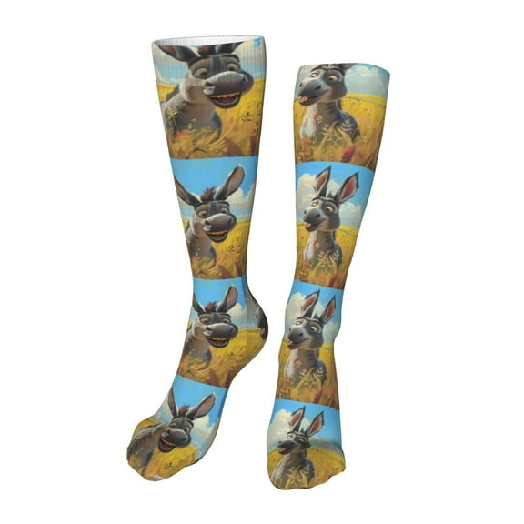 Rocae Funny Countryside Donkey Novelty Casual compression Socks For Women Men Contrast Color Stockings